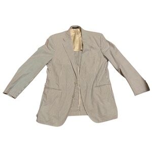 Polo Ralph Lauren Blazer Jacket Mens 42L White Blue Striped Seersucker Italy EUC